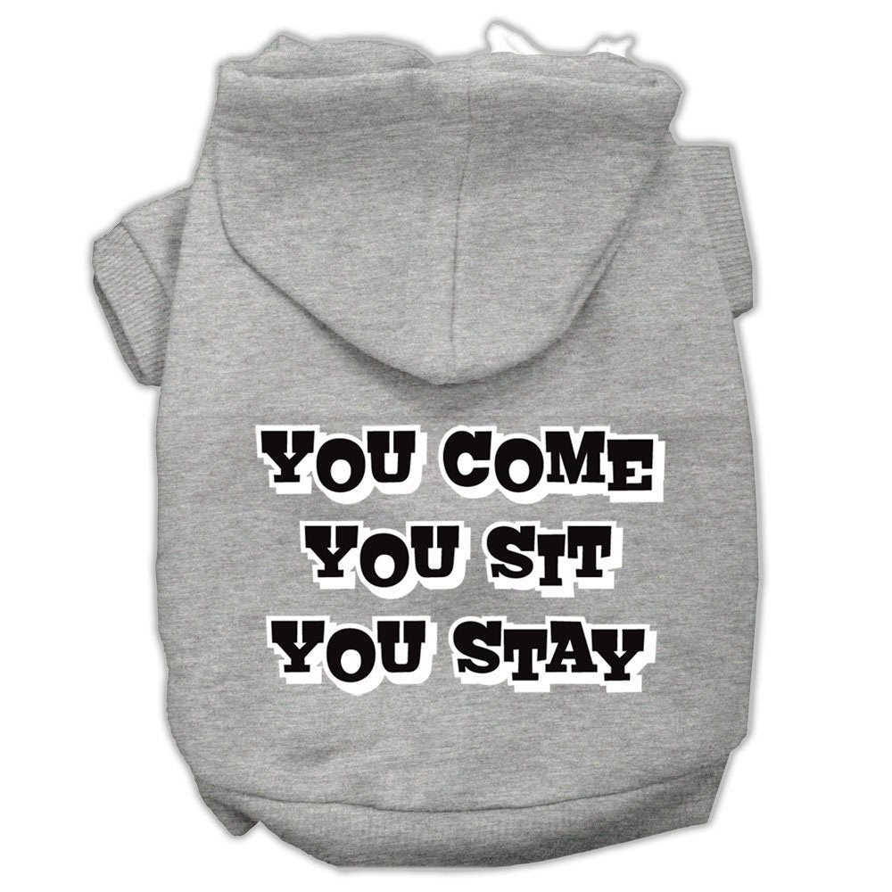 Pet Dog & Cat Hoodie Screen Printed, "You Come, You Sit, You Stay"