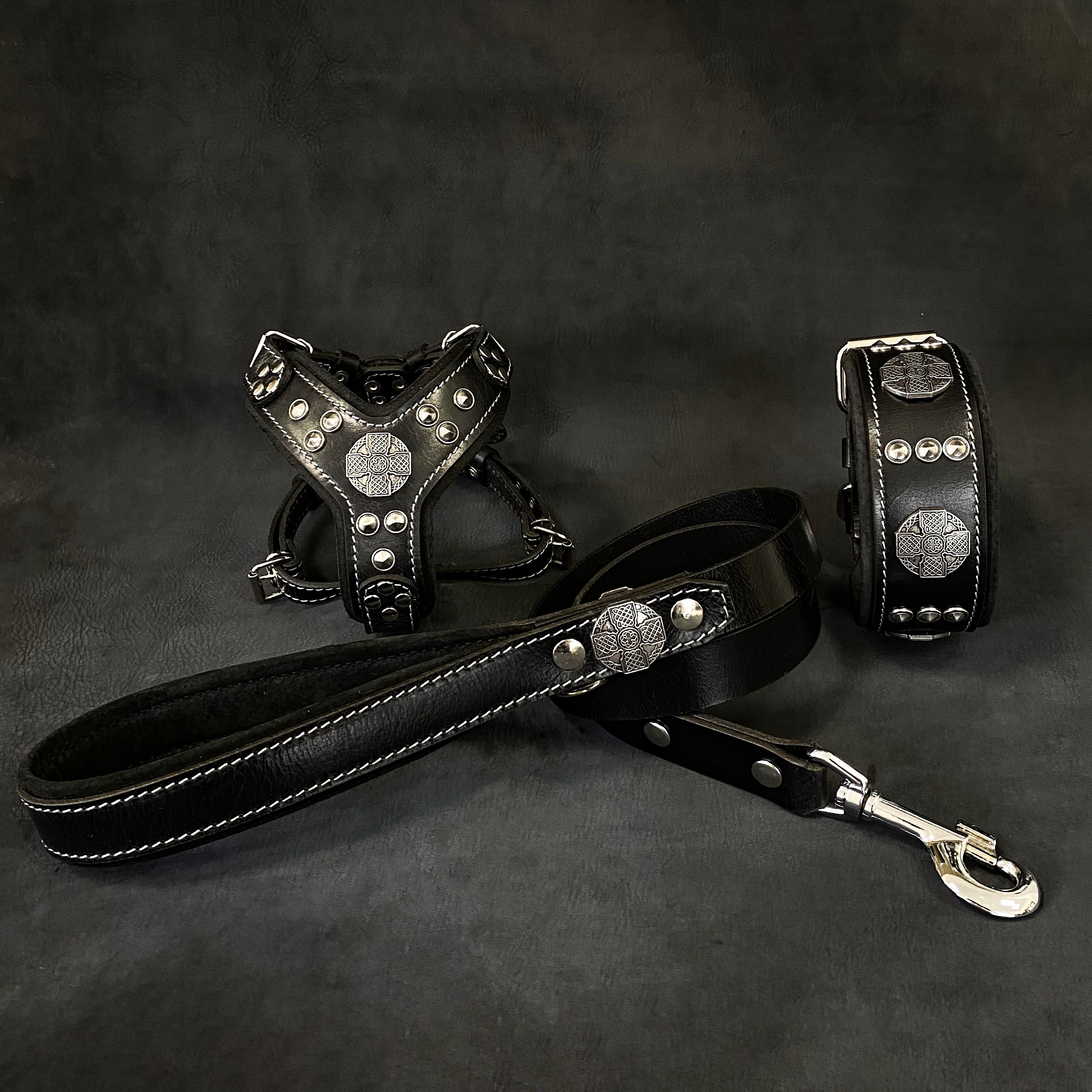 "Maximus Black&Silver" Small dog SET - Harness - collar - lead