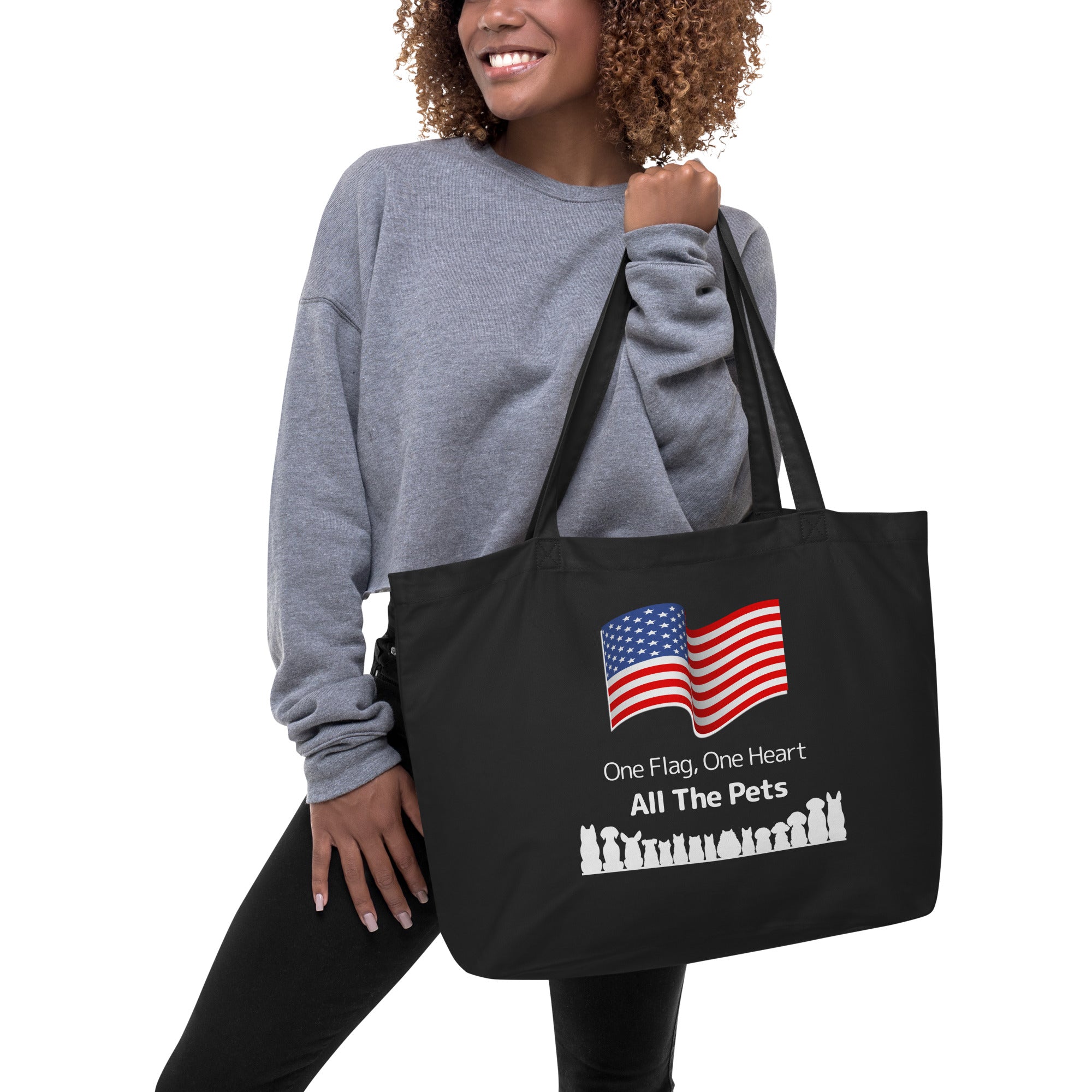 Large Black One Flag, One Heart, All the Pets Eco Tote Bag