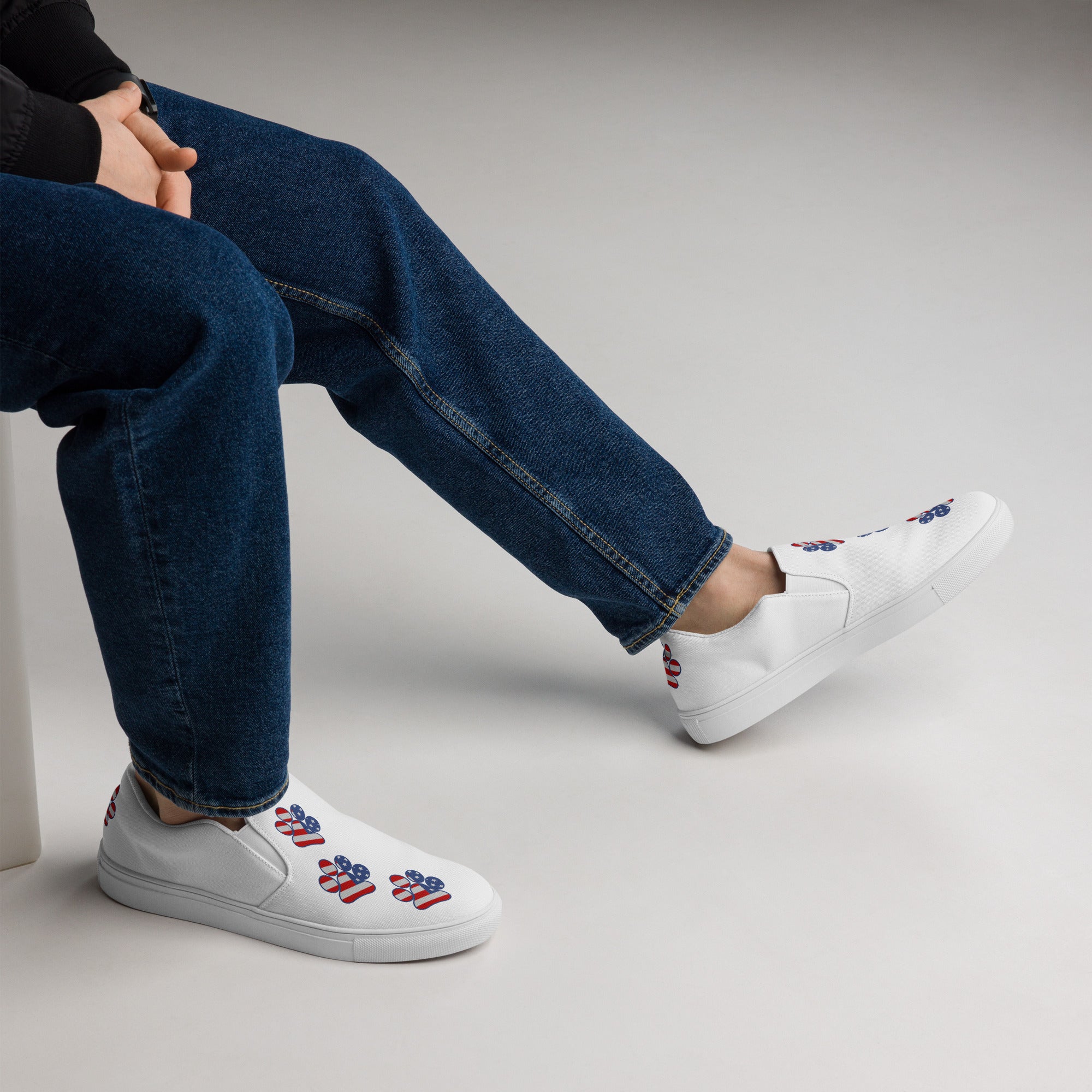 Men’s White slip-on Paw Print Shoes