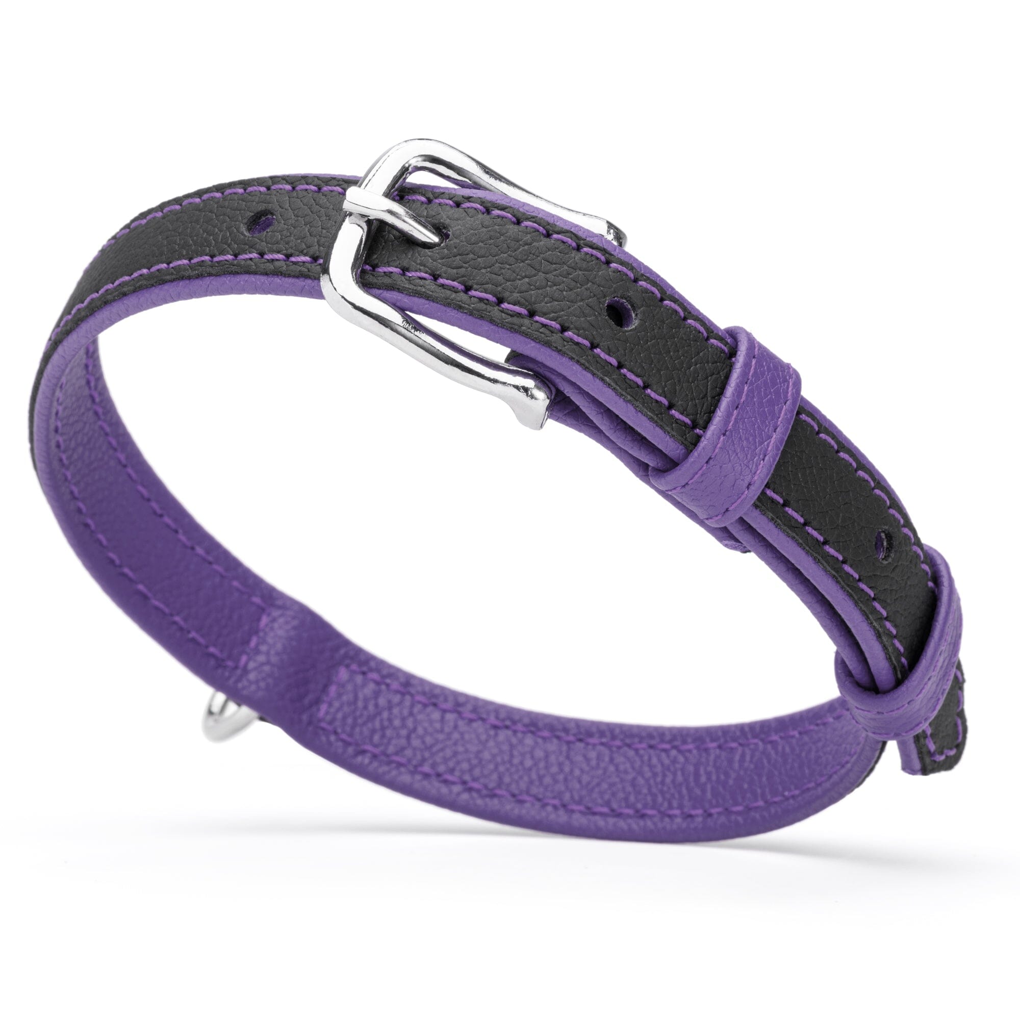 Soft Leather Dual-Color Flat Dog Collar