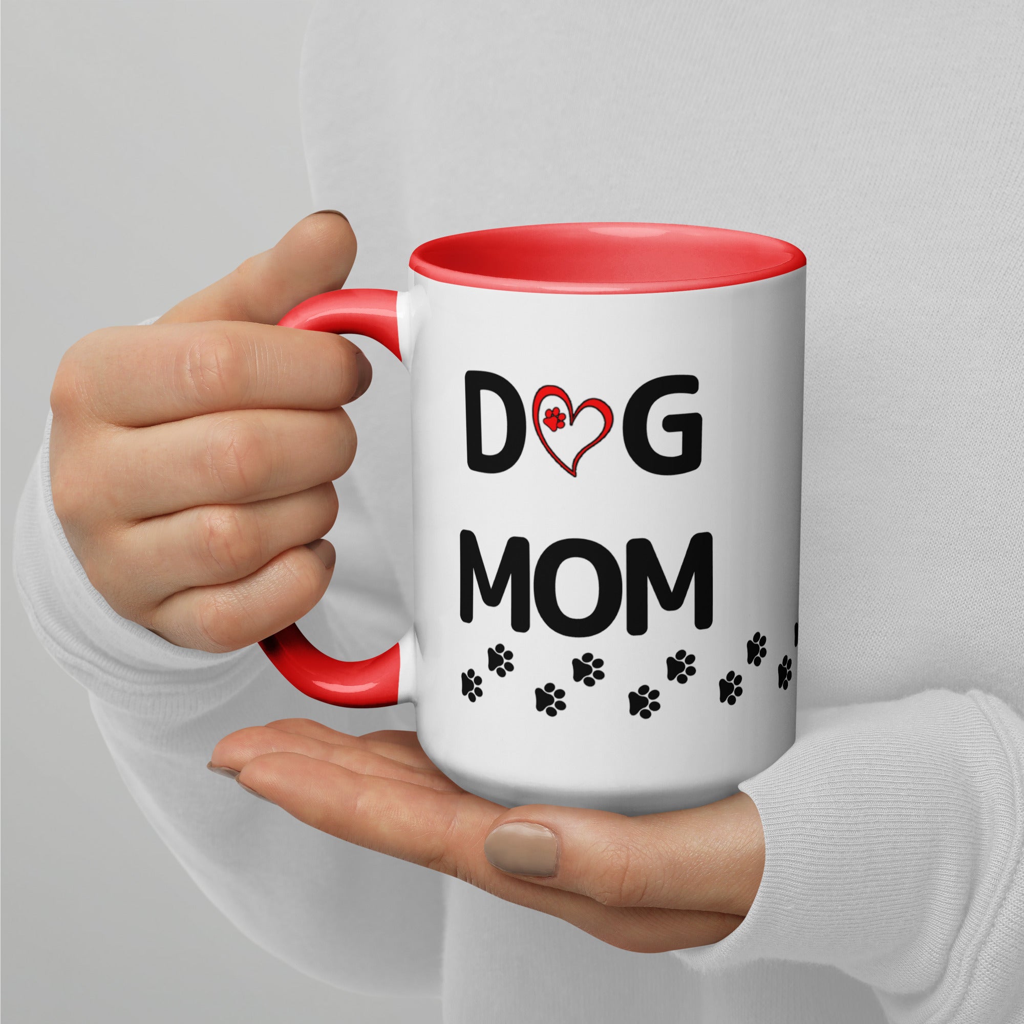 Dog Mom Paw Print Mug with Color Inside