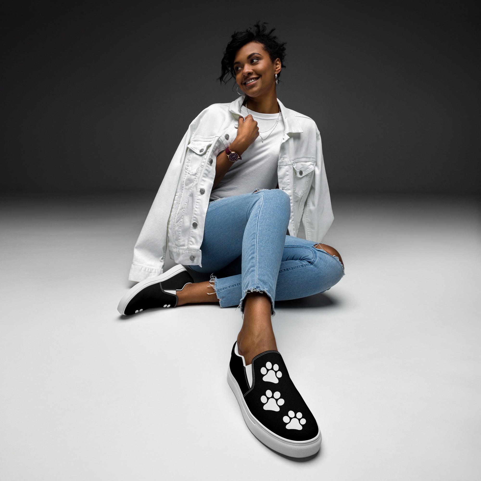 Women’s Black slip-on Paw Print Shoes