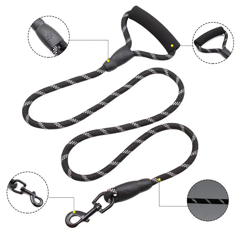 Pet Leash With Nylon Reflective Webbing For Large Dogs